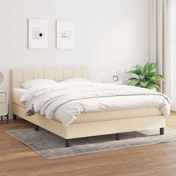 vidaXL Boxspringbett mit Matratze Creme 140x200 cm Stoff, 3140062