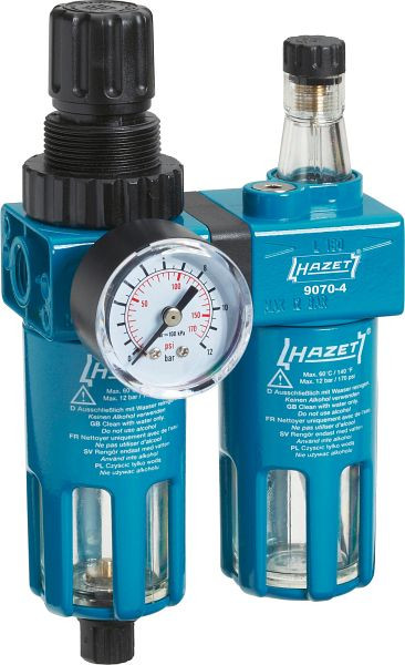 Hazet Wartungseinheit, 2-fach, bestehend aus Filterdruckminderer, Nebelöler und Manometer, Luftanschluss-Gewinde 12,91 mm (1/4"), 9070-4
