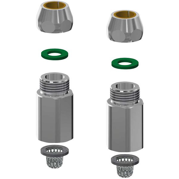 KWC Montageset bestehend aus Anschlussstücke G3/8 mit Schmutzfangsieben, Rückflussverhinderern und Dichtungen, 2000104845