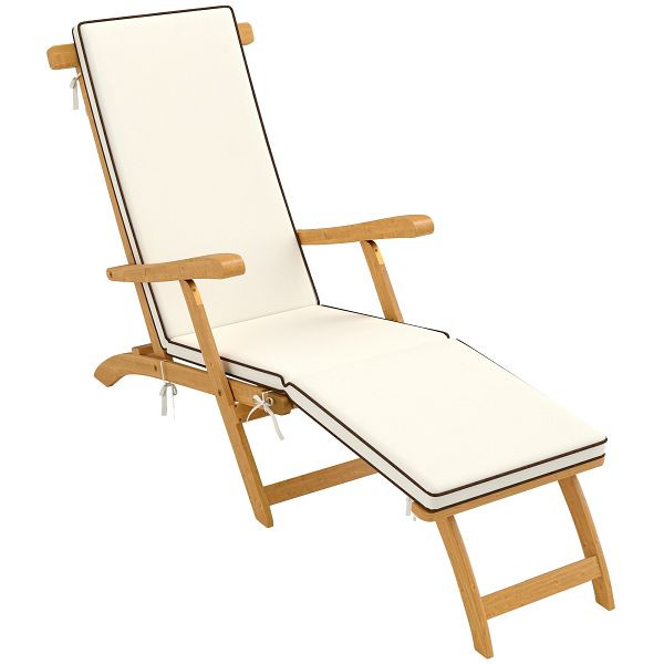 Outsunny Sonnenliege Holz klappbar Gartenliege mit Fußstütze, Matratze, Liegestuhl bis 160 kg belastbar Teak, 84G-510V90WT