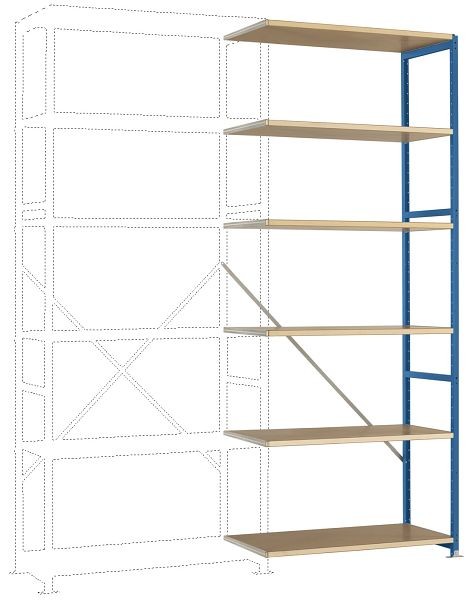 Manuflex Mittelschweres Fachboden-Steckregal Anbauregal mit 6 Holzverbundböden, HxBxT = 2500 x 1000 x 300 mm, brillantblau, RP1405.5007