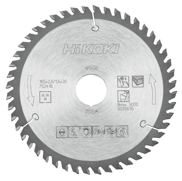 HiKOKI TCT Kreissägeblatt Holz 165x30/20xZ48 Wechselzahn, 752418