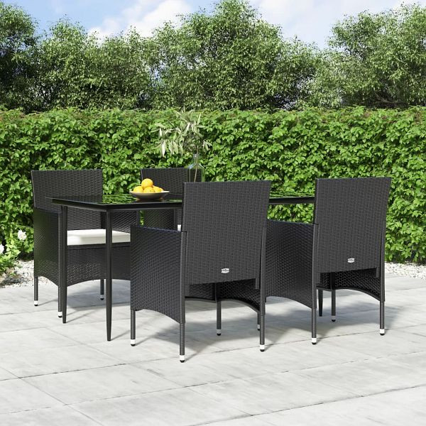 vidaXL 5-teilig Garten-Essgruppe mit Kissen Schwarz, 3156616