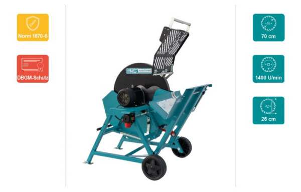 HMG Wippkreissäge WS 7-10 mit 700mm Hartmetall Sägeblatt LFZ Z42, E-Motor 10kw 400V, Direktantrieb, Betriebsanleitung, 614 241