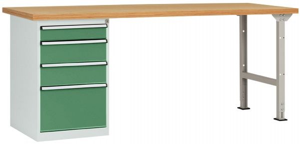 Manuflex Werkbanksystem COMBI Modell 5 mit Multiplexplatte, BxTxH = 2000 x 700 x 840 mm, Resedagrün, WC5110.6011