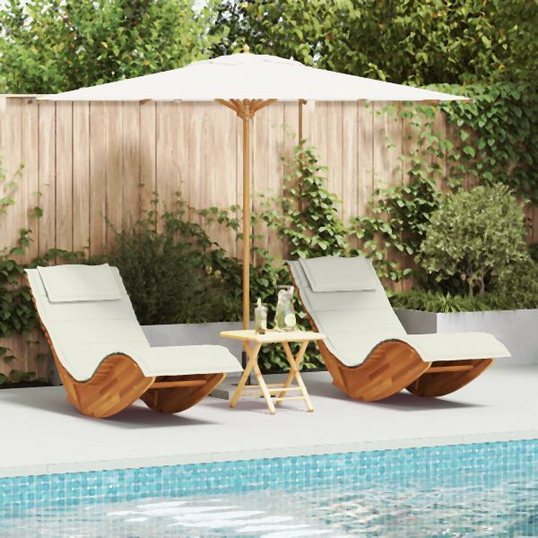 vidaXL Sonnenliege Set von 2 Creme, Naturholz Massivholz Akazie, Polyester, 3329134