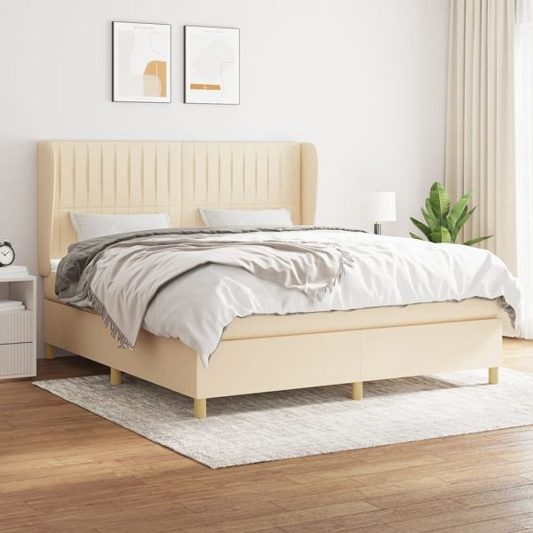 vidaXL Boxspringbett mit Matratze Creme 160x200 cm Stoff, 3128698