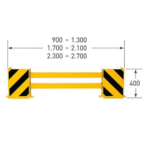 Ampere Regalschutz-Planke C-Profil, ausziehbar bis 1300 mm, gelb beschichtet, mit schwarzen Streifen, 311059