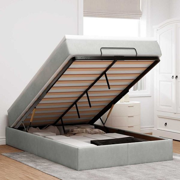 vidaXL Ottoman-Bett mit Matratze Hellgrau 120x200 cm Samt, 3311177