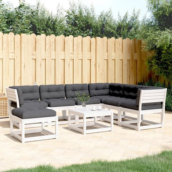 vidaXL 7-tlg. Garten-Lounge-Set mit Kissen Weiß Massivholz Kiefer, 3216931
