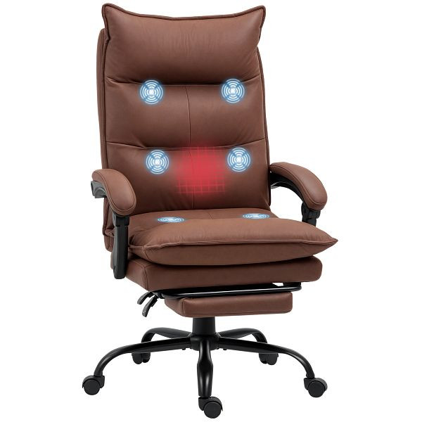 Vinsetto Bürostuhl mit Massage- und Heizfunktion, Fußstütze, verstellbar, bis 120 kg, Braun, 921-661V90BN