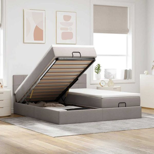 vidaXL Ottoman-Bett mit Matratzen & LEDs Taupe 180x200 cm Stoff, 3312847