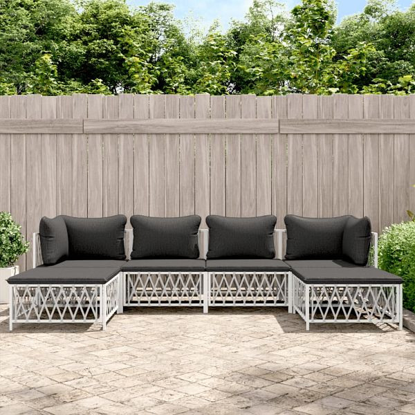 vidaXL 6-teilig Garten-Lounge-Set mit Kissen Weiß Stahl, 3186900