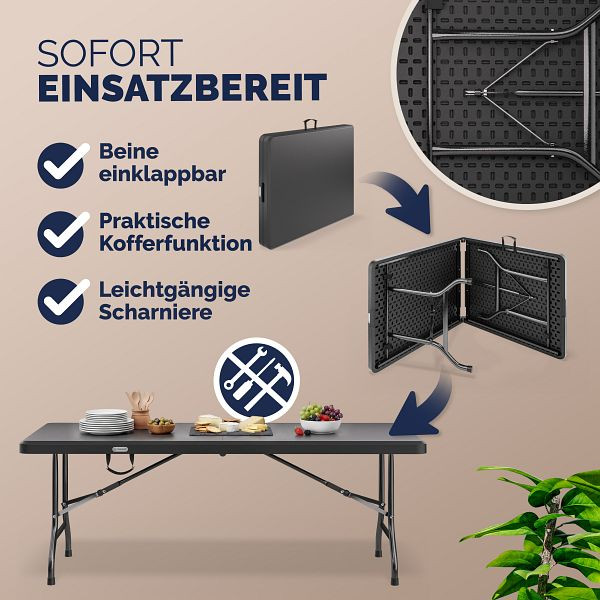 casaria Klapptisch Anthrazit Kunststoff 183x75x73cm, 109614