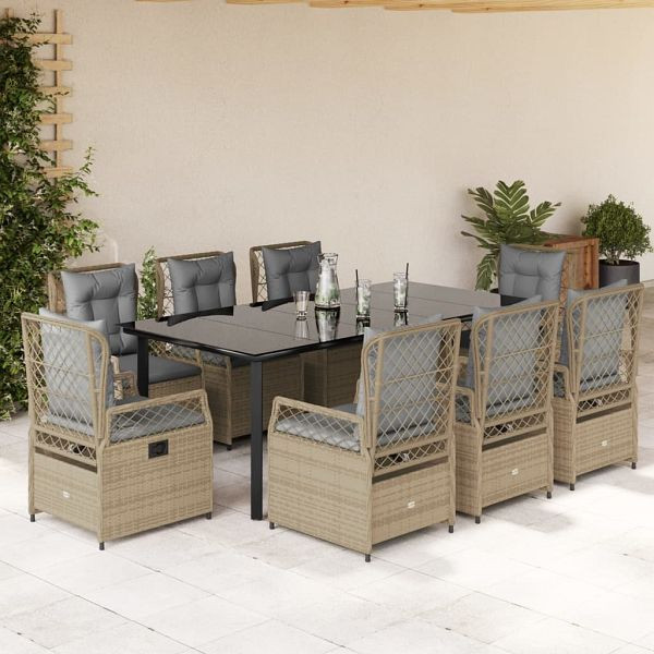 vidaXL 9-teilig Garten-Essgruppe mit Kissen Beige Poly Rattan, 3263012