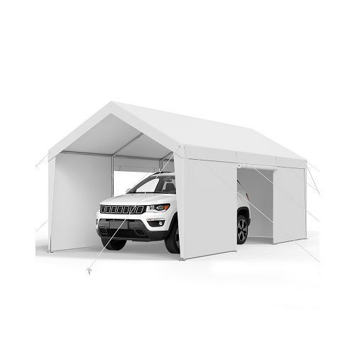 VEVOR Zeltgarage 3,05x6,09x2,87m, Carport mit abnehmbaren Seitenwänden, Tür, UV-beständig, wasserabweisend, weiß, FBSJSQCCKBS8A5233001V0
