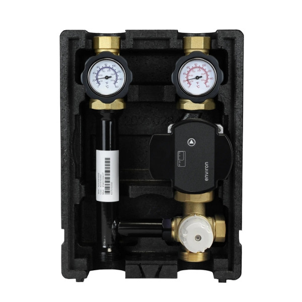 Environ EcoMix EN004 Heizkreispumpengruppe mit Drei-Wege-Mischer, Festwertthermostat 25-55°C und EcoStar 25/6 Hocheffizienzpumpe, ENECO0042502555ECOS