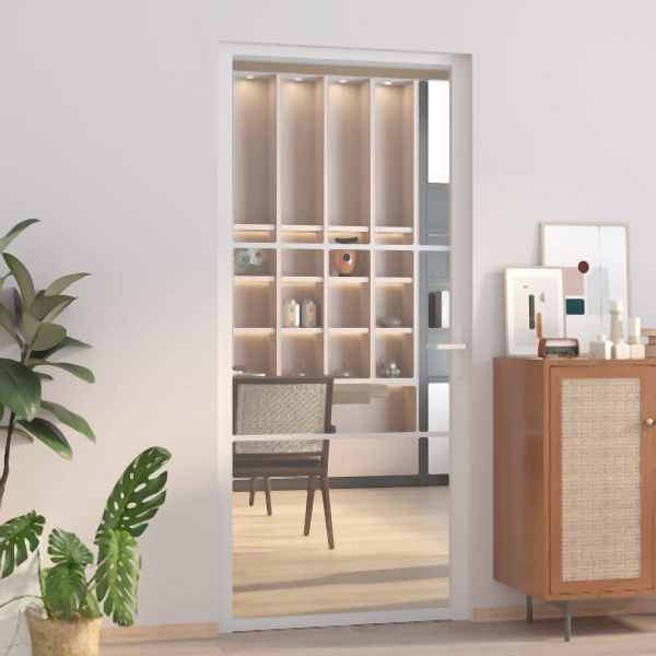 vidaXL Innentür 93x201,5 cm Weiß ESG-Glas und Aluminium, 350570