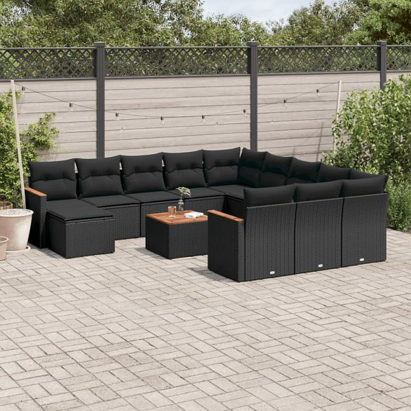 vidaXL 13-teilig Garten-Sofagarnitur mit Kissen Schwarz Poly Rattan, 3226587