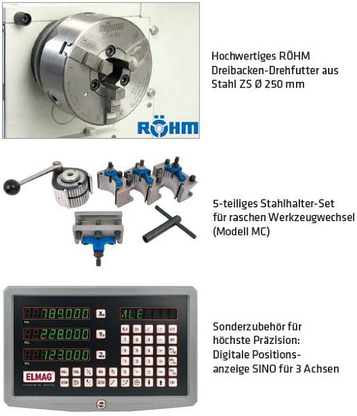 ELMAG Universal-Drehmaschine, PREMIUM CU 630 Spitzenweite 1500mm-, inklusive Röhm-Drehfutter, 88643