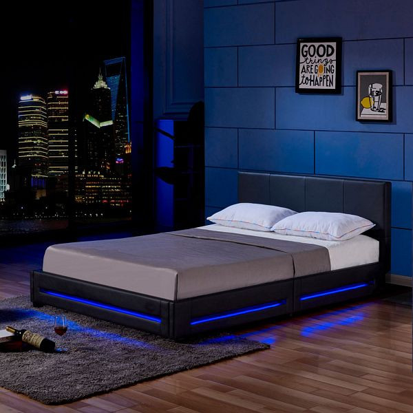 HOME DELUXE LED Bett ASTEROID, 140 x 200 cm Schwarz, 25571