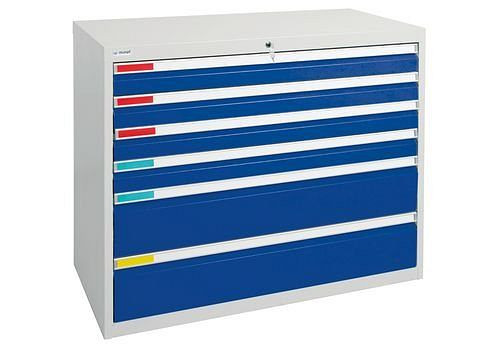 stumpf Schubladenschrank MovaFlex 500, 6 Schubladen, lichtgrau/enzianblau, B 1000 mm, H 900 mm, 251903