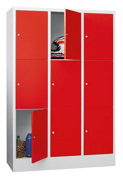 Pavoy Schließfachschrank mit Sockel 1850/500/1200, 3b x 3h, Zylinderschloss, Abteilbreite 400, glatte Türen, 61265-334-401-118515
