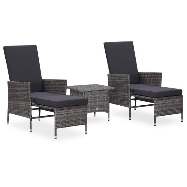 vidaXL 3-teilig Garten-Lounge-Set mit Kissen Poly Rattan Grau, 3059373