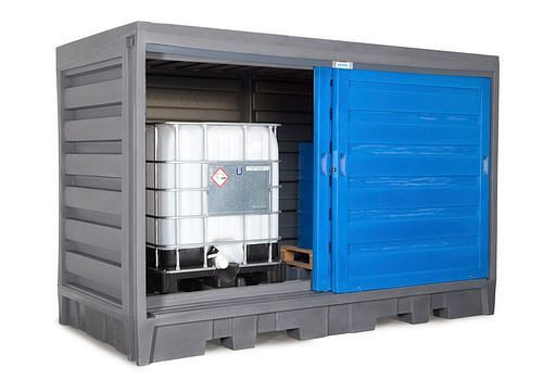 DENIOS PolySafe Gefahrstoffdepot 2C, mit Schiebetüren, für 8 x 200 l oder 2 IBC à 1000l, 227285