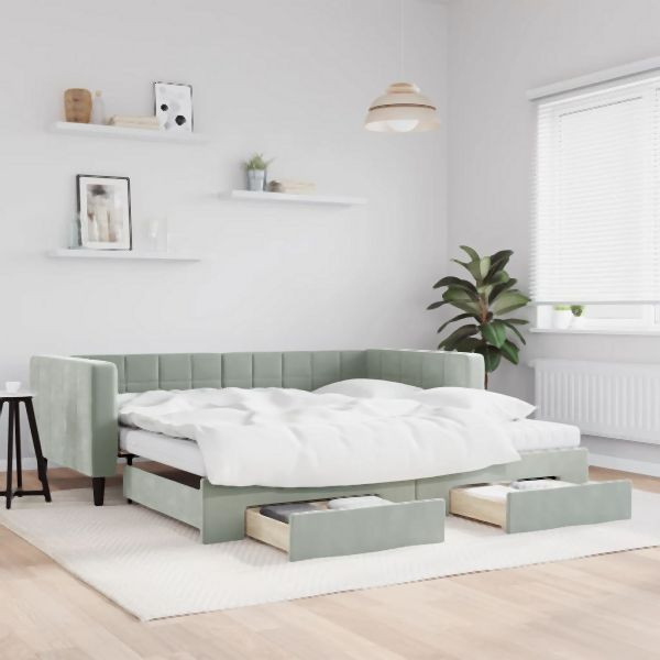 vidaXL Tagesbett Ausziehbar mit Schubladen Hellgrau 100x200 cm Samt, 3196770