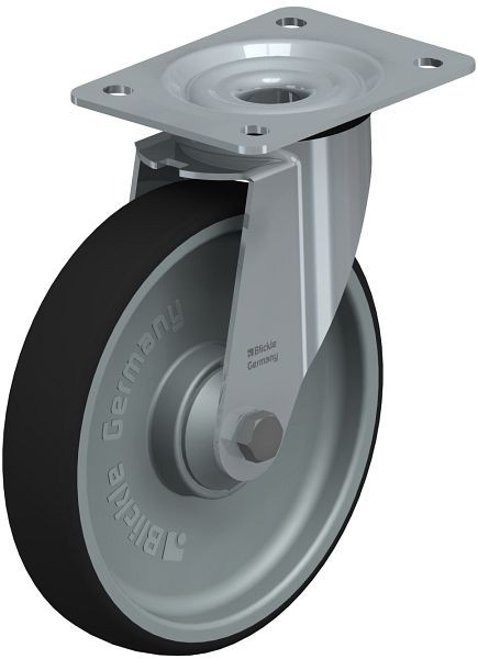 Blickle LE-PATH 200K Stahlblech-Lenkrolle mit Anschraubplatte, Thermoplastisches Polyurethan, Grau, 846991