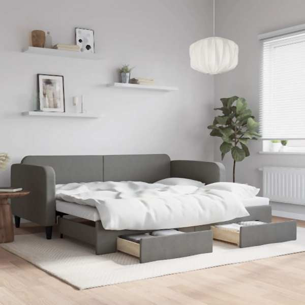vidaXL Tagesbett Ausziehbar mit Schubladen Dunkelgrau 90x190 cm Stoff, 3196863