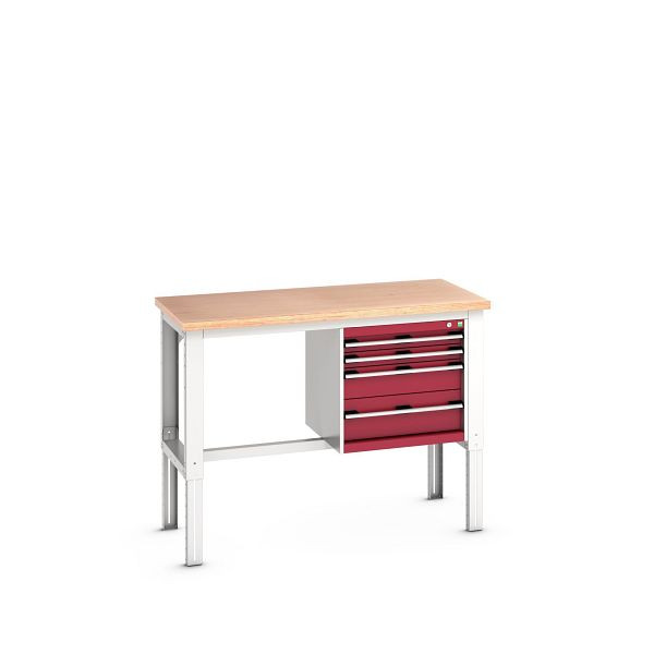 bott cubio Werkbank mit Hängeschrank 4 Schubladen, Multiplex, höhenverstellbar, BxTxH: 1500x750x740-1140mm, Multiplex RAL 7035/3004, 41003166.24V