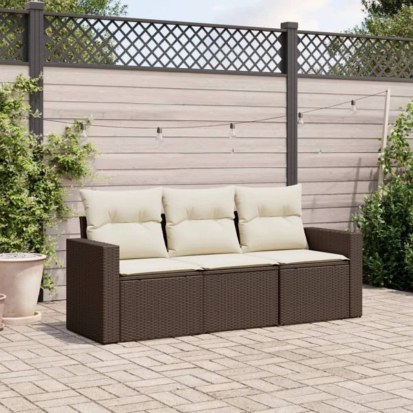 vidaXL 3-tlg. Garten-Sofagarnitur mit Kissen Braun Poly Rattan, 3218653