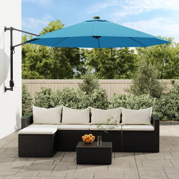 vidaXL Wand-Sonnenschirm mit LEDs Meerblau 290 cm, 362894