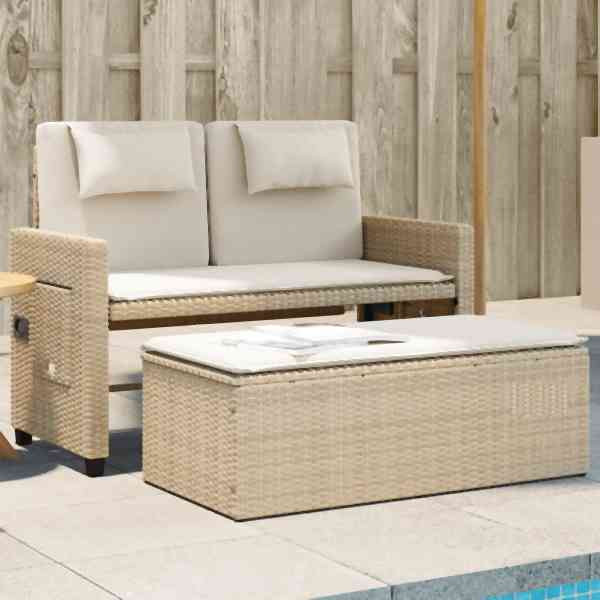 vidaXL Gartenbank Verstellbar mit Kissen Beige Poly Rattan, UV-beständig, 365820