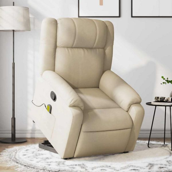 vidaXL Massagesessel mit Aufstehhilfe Creme Stoff, 3205223