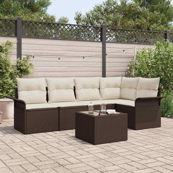 vidaXL Garten-Sofa-Set mit Kissen mit Speicher, 6er Set, Braun Poly Rattan, 3354037