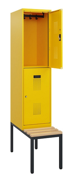 C+P Doppelstöckiger Spind Evolo PLUS, Bank, 2 Fächer, 1950x400x815mm, 1023/1023, Zylinderschloss, Sitzfläche Buche-Hartholz, Sitzbank, 0493505-12 S10062