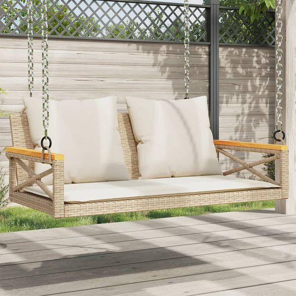 vidaXL Hängebank mit Kissen Beige 109x62x40 cm Poly Rattan, 368157