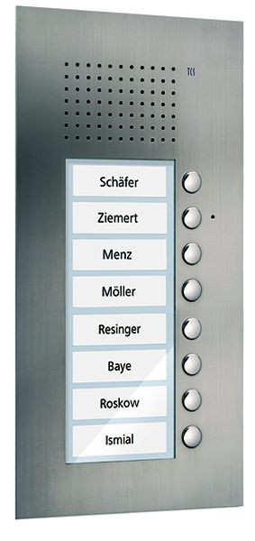TCS Audio Außenstation Serie PUK 8 Klingeltasten (rechtsbündig), 1-spaltig, UP Edelstahl, PUK08/1-ES