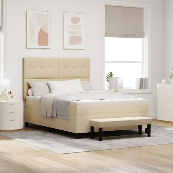 vidaXL Boxspringbett mit Matratze & Bank Creme 140x190 cm Stoff, 3344070