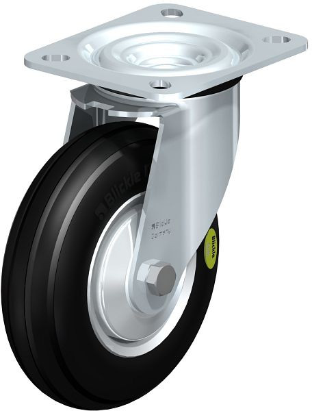 Blickle L-VW 125R-FA Stahlblech-Lenkrolle, mittelschwere Ausführung, mit Anschraubplatte, Weichgummi, Schwarz, 747004