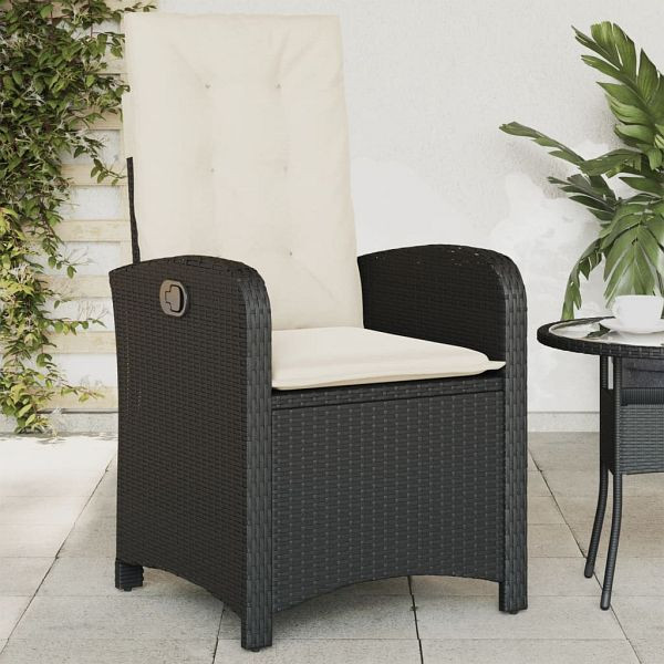 vidaXL Gartensessel Verstellbar mit Kissen Schwarz Poly Rattan, 365160