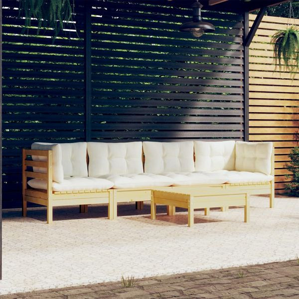 vidaXL 5-teilig Garten-Lounge-Set mit Creme Kissen Kiefer Massivholz, 3096154