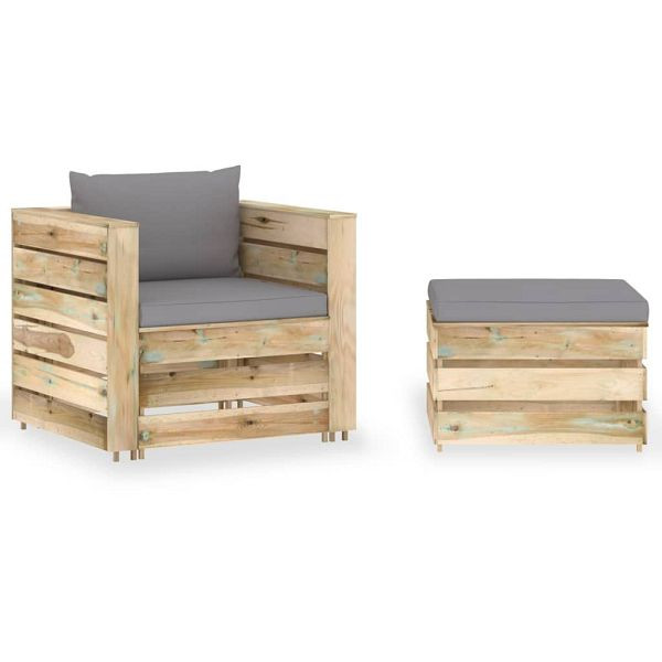 vidaXL 2-teilig Garten-Lounge-Set mit Kissen Grün Imprägniertes Holz, 3074532