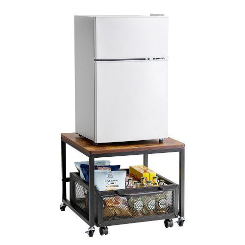 VEVOR Mini-Kühlschrankständer 90 kg Tragkraft, Hellbraun, mit Schwenkrädern für Kaffeebar/Wohnung, DTCKMNBXZJ1C1W7AXV0