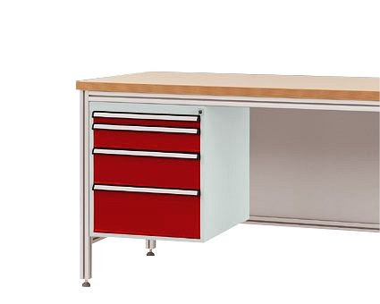 Manuflex Gehäuse-Unterbau für ALU-Arbeitstische, Nutzhöhe 500 mm mit 4 Schubfächern, für Tischtiefe 800 mm, Rubinrot, ZB4772.3003