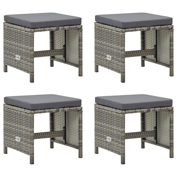 vidaXL Gartenhocker 4 Stück mit Sitzkissen Poly Rattan Grau, 316750