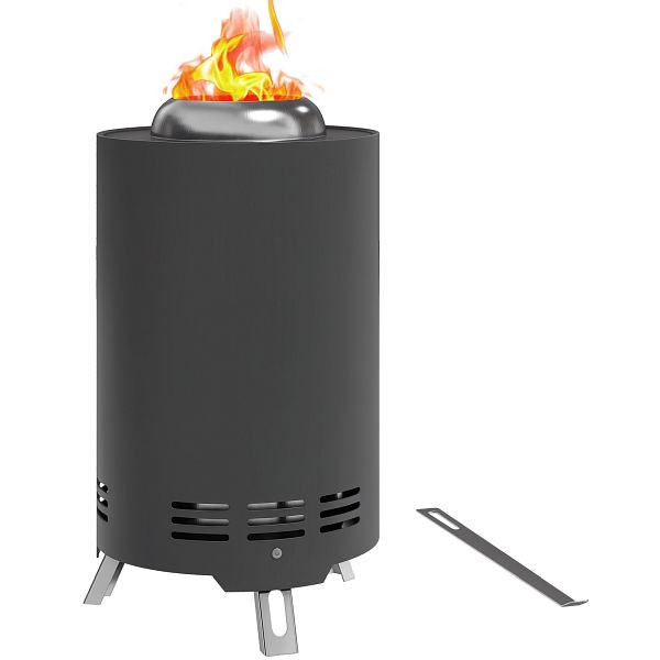 Outsunny Feuerschale Ø16x25cm aus Edelstahl Feuerstelle mit Schürhaken Rauchfreie Feuerschalen Grau, 842-388V00GY